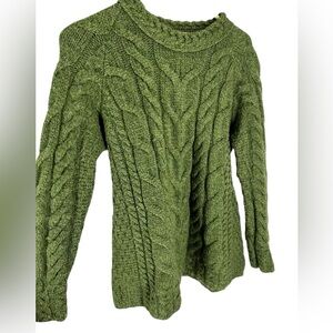 Aran Woolen Mills Listowel Aran Cabled Sweater merino wool Meadow Green Med M